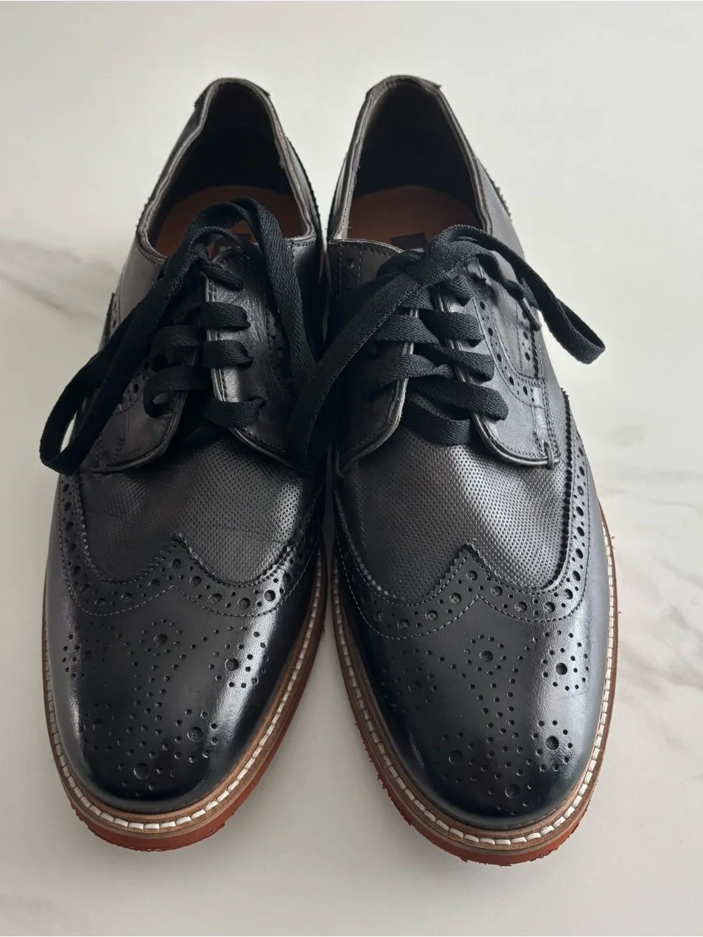 Gordon Rush Black Brogue Wingtip Oxfords with Brown Sole 10.5